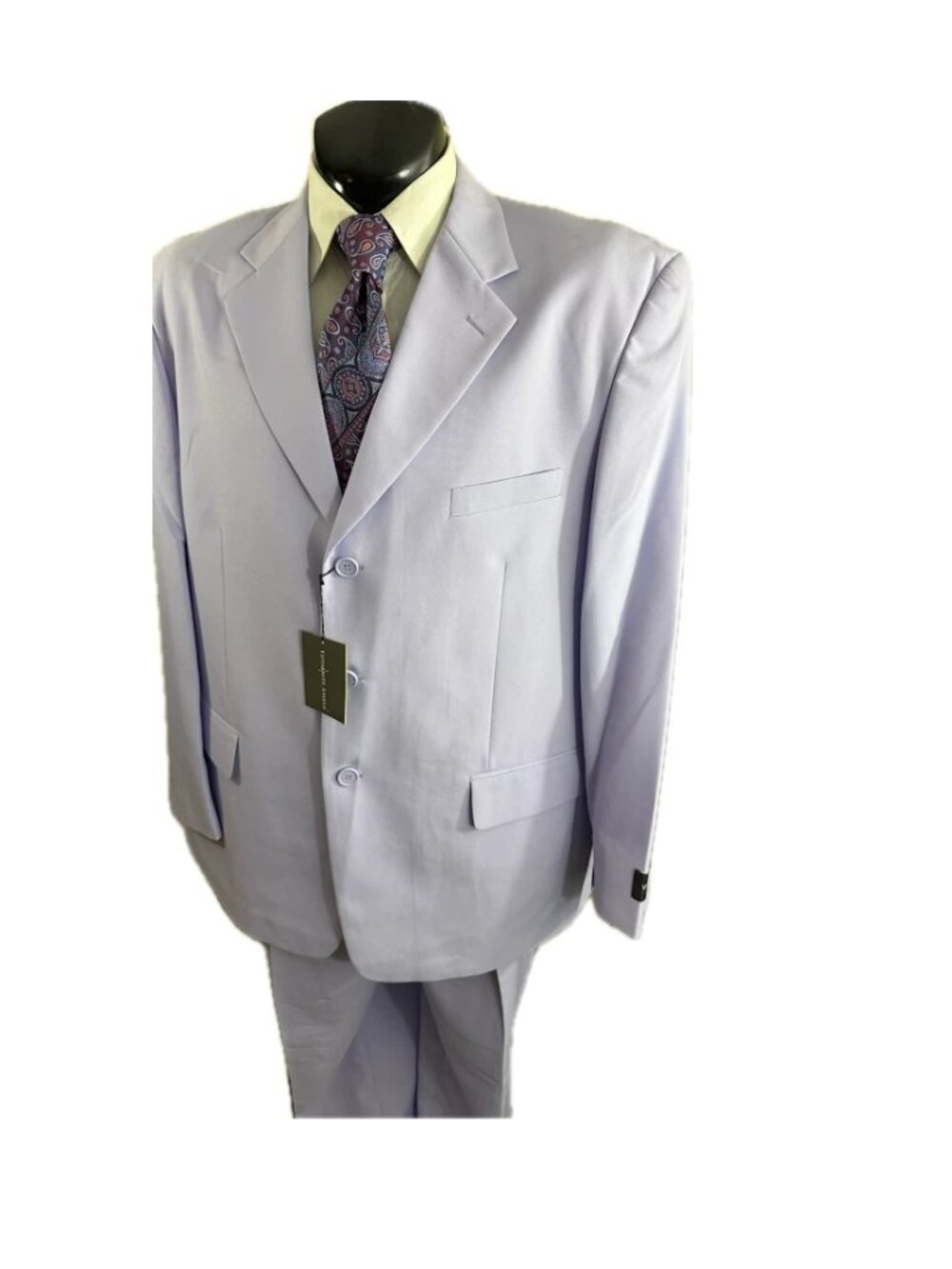 Vittorio St Angelo Mens 50R 44W Lavender Solid 3 Button 2 Piece Suit Set